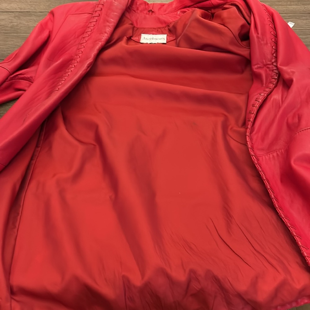 Jacobson’s Women's Red Leather coat leather whip-stitch trim size XS - larger - Picture 14 of 15